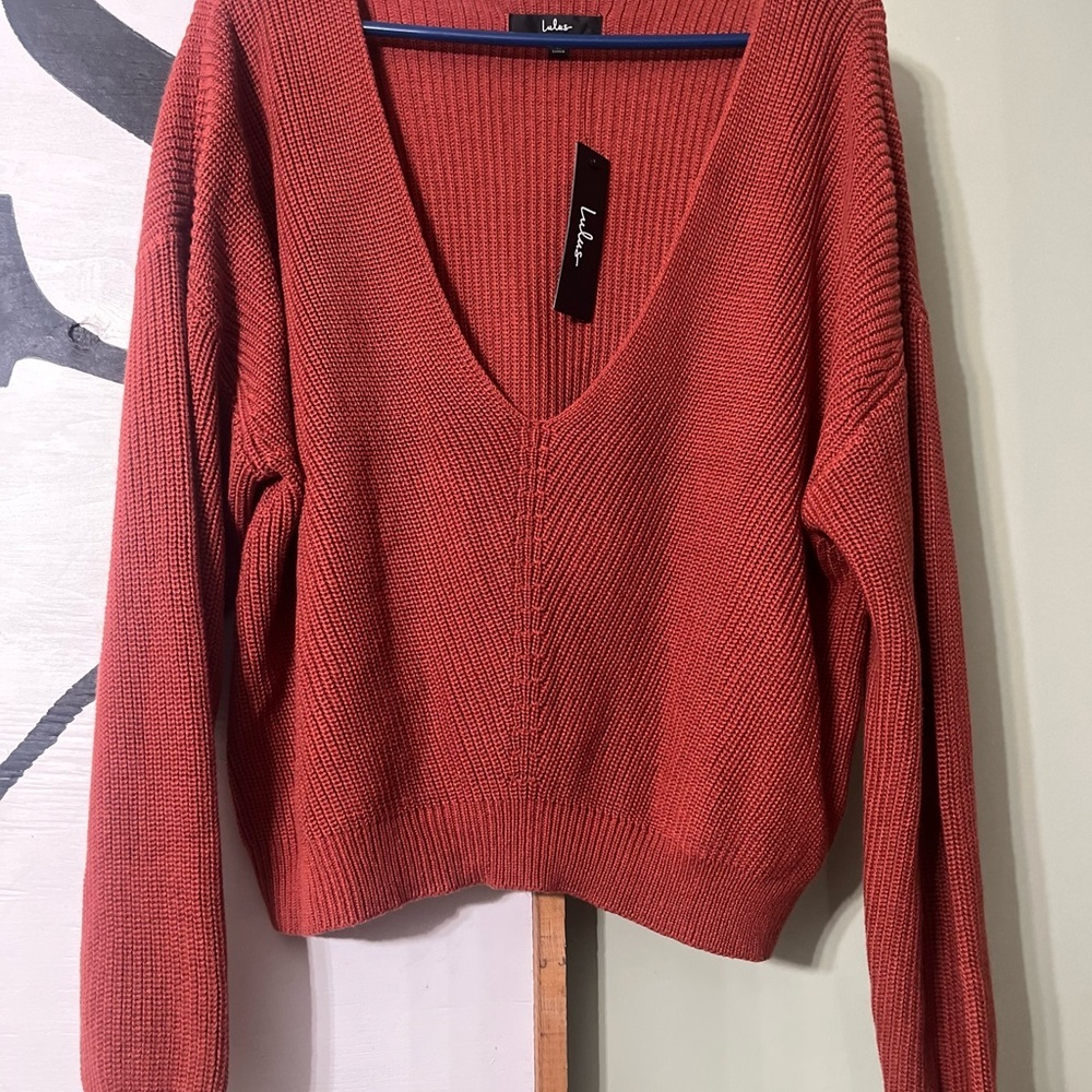 Lulu's Brown V-Neck Sweater Cozy Knit - Picture 2 of 4